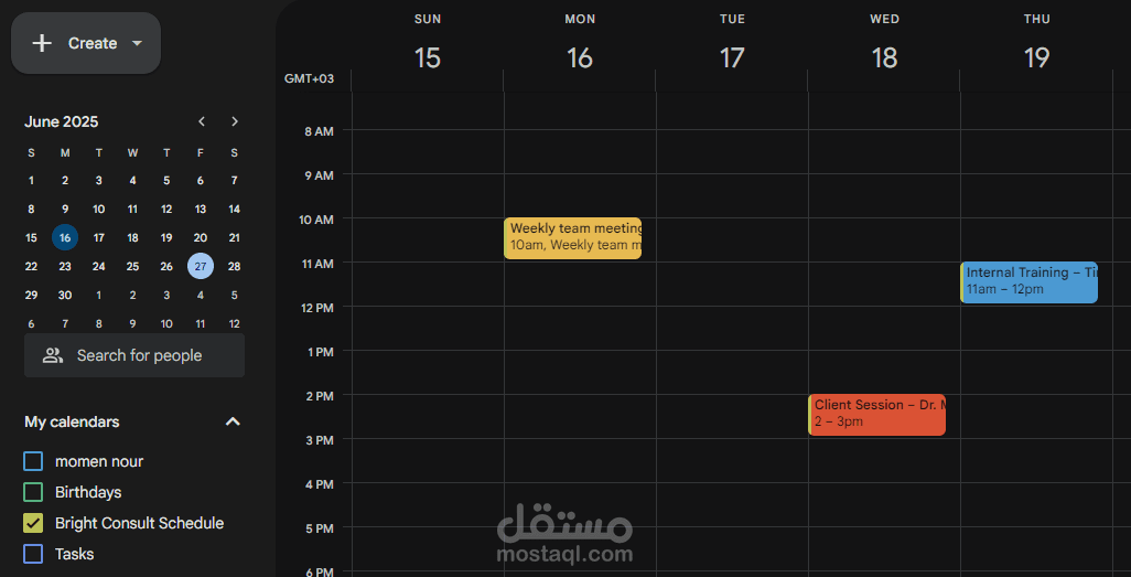 تنسيق وجدولة المواعيد عبر Google Calendar لشركة استشارات أونلاين
