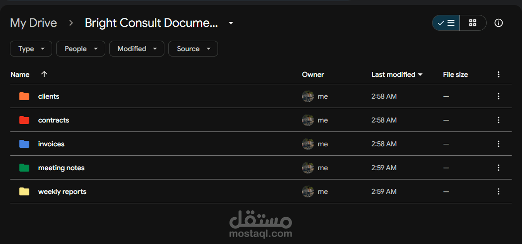 تنظيم ملفات Google Drive وإعداد مستندات العمل لفريق استشاري