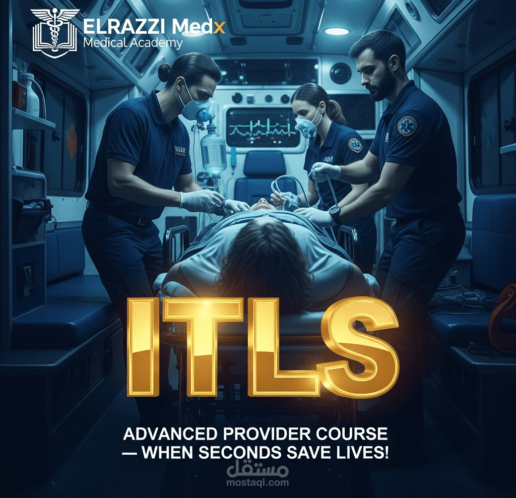 إعلان إلكتروني (بانر/بوستر رقمي) لأكاديمية طبية اسمها "الرازي ميديكس