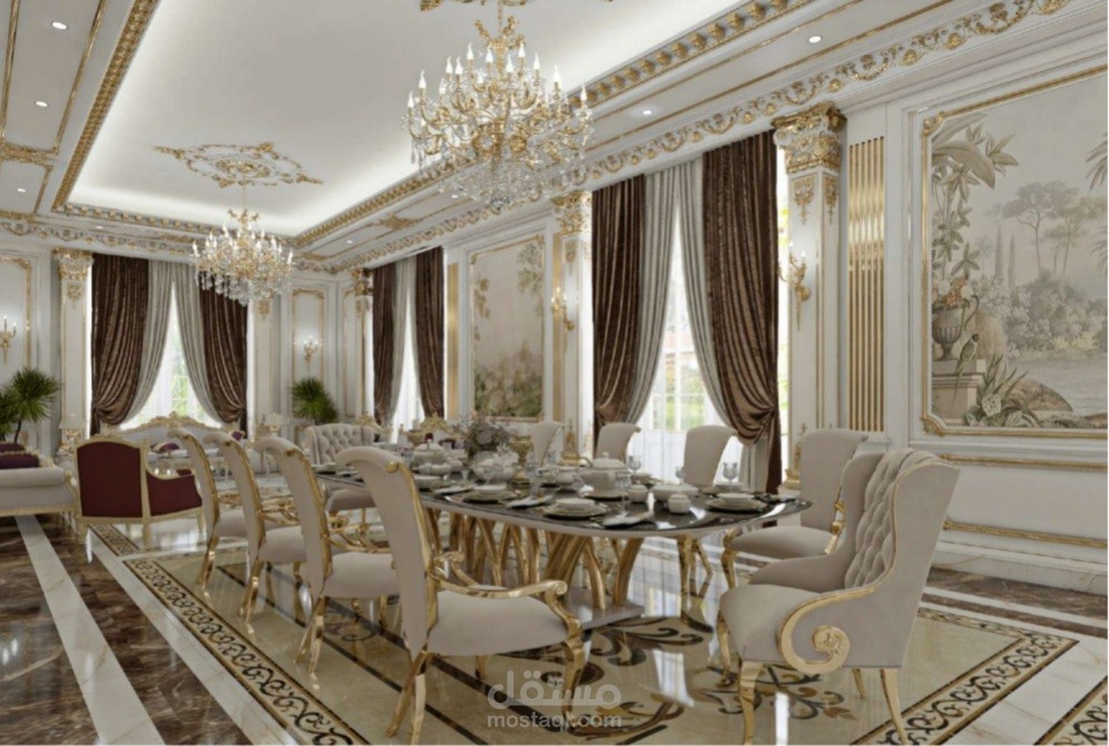 تصميم داخلي فاخر لفيلا بالطراز الفرنسي الكلاسيكي