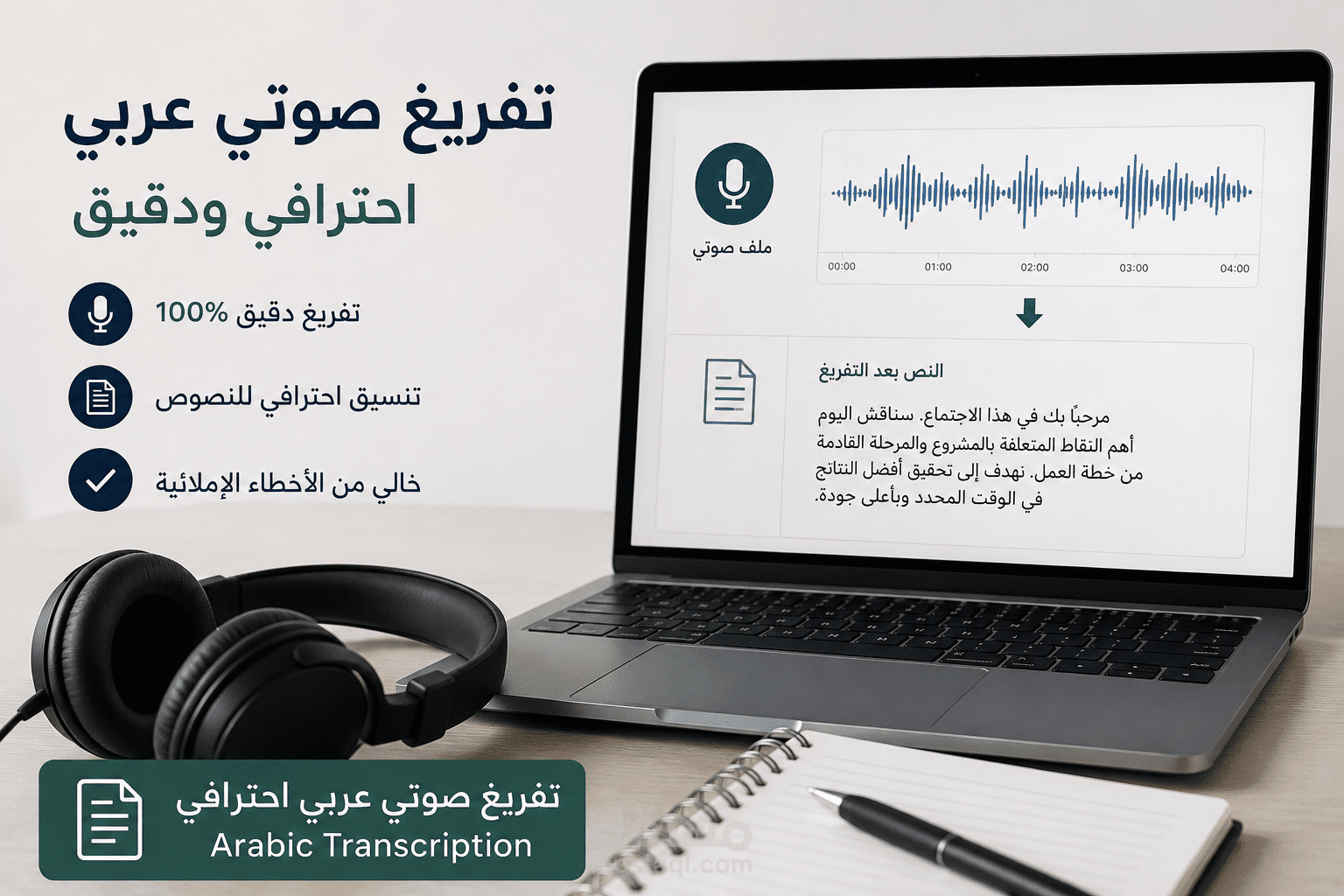 تفريغ صوتي عربي احترافي مع تنسيق النص