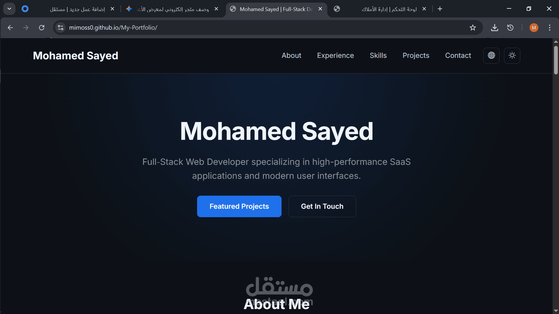 تطوير معرض أعمال احترافي (Full-Stack Portfolio) لعرض حلول الـ SaaS والأنظمة الإدارية