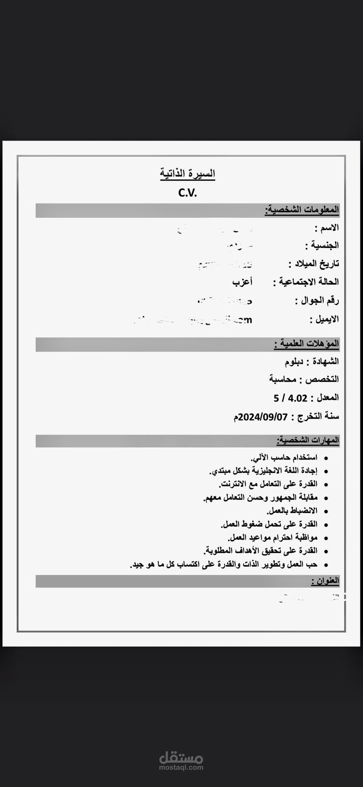 نموذج سيرة ذاتية