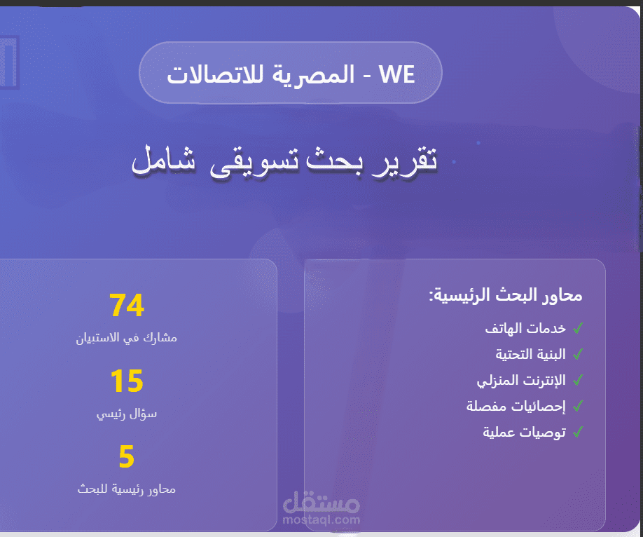 عمل بحث تسويقي غير رسمى لشركة المصرية لاتصالات we