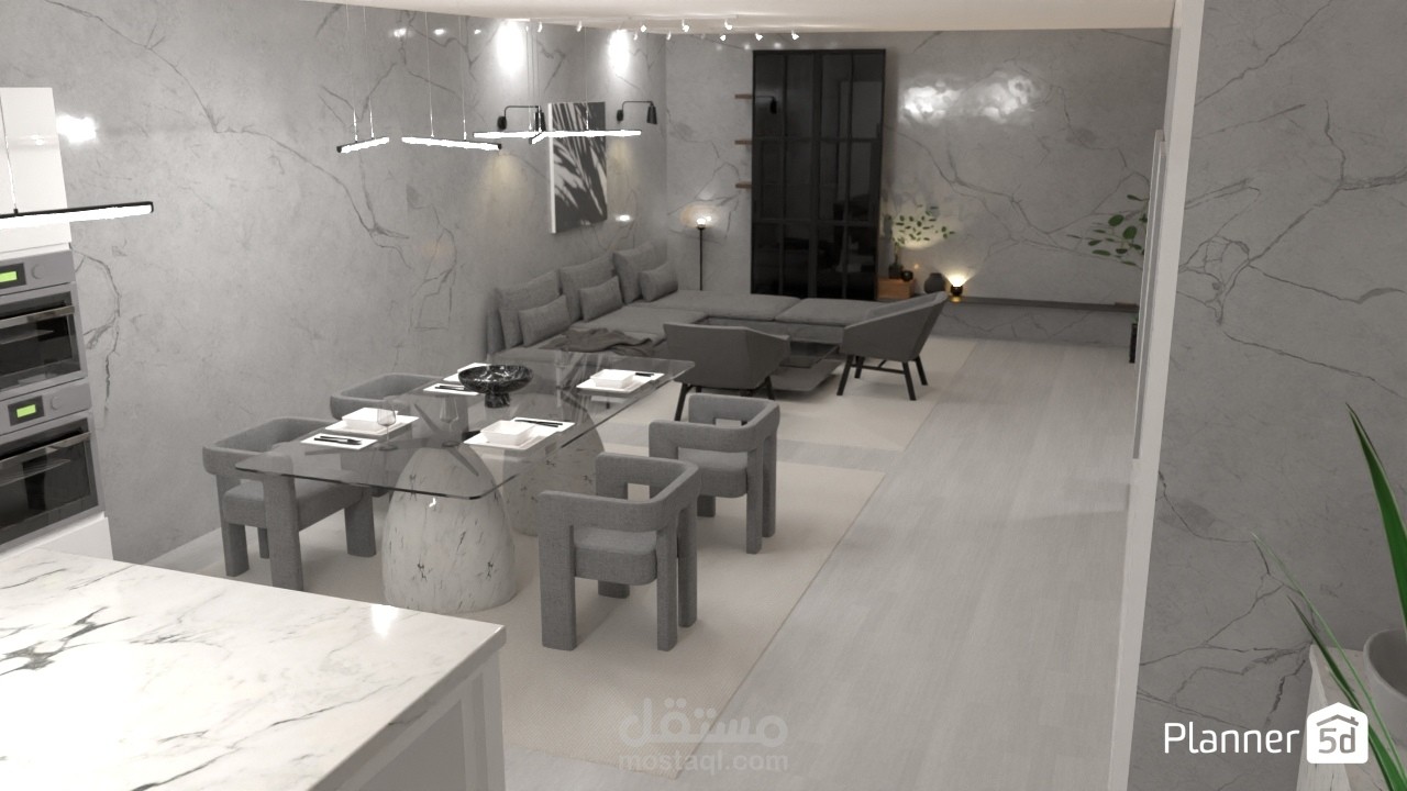 living room بتقنيه عاليه بتصميم Render واقعي