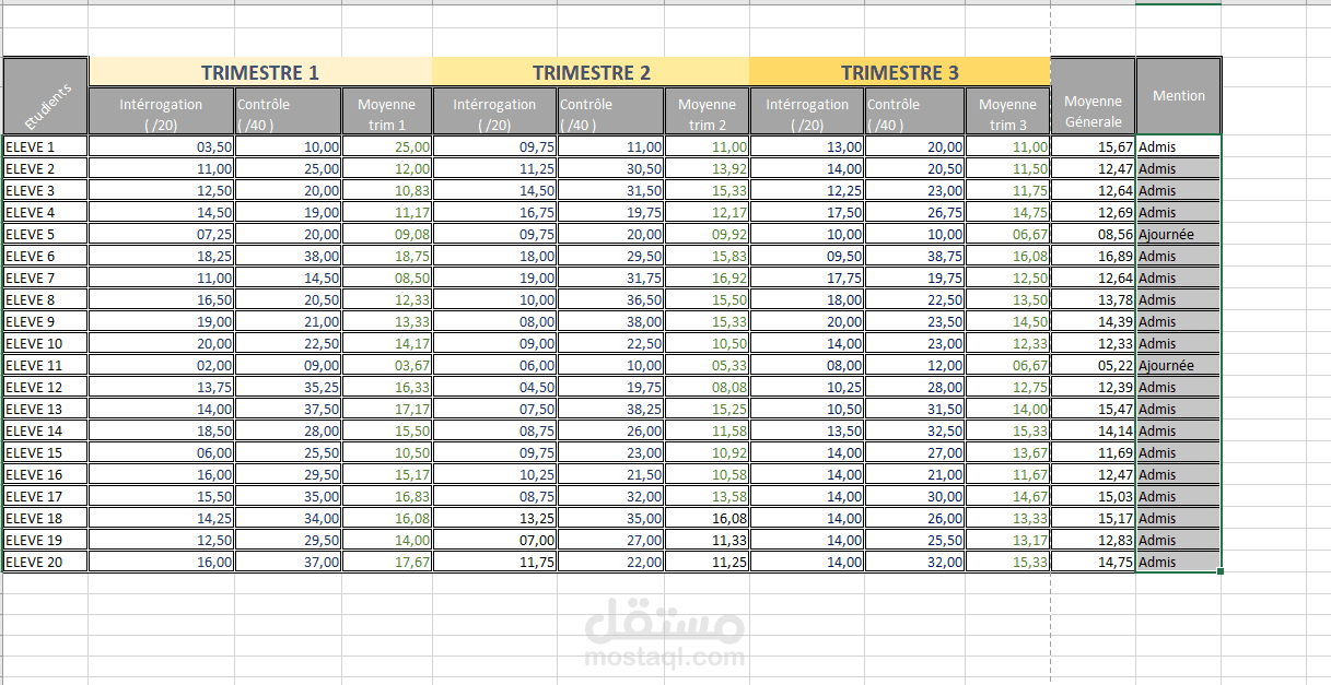 عمل  Excel