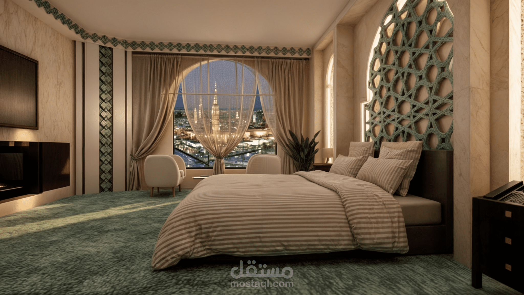 تصميم غرفة فندقية مطلة على الحرم النبوي
