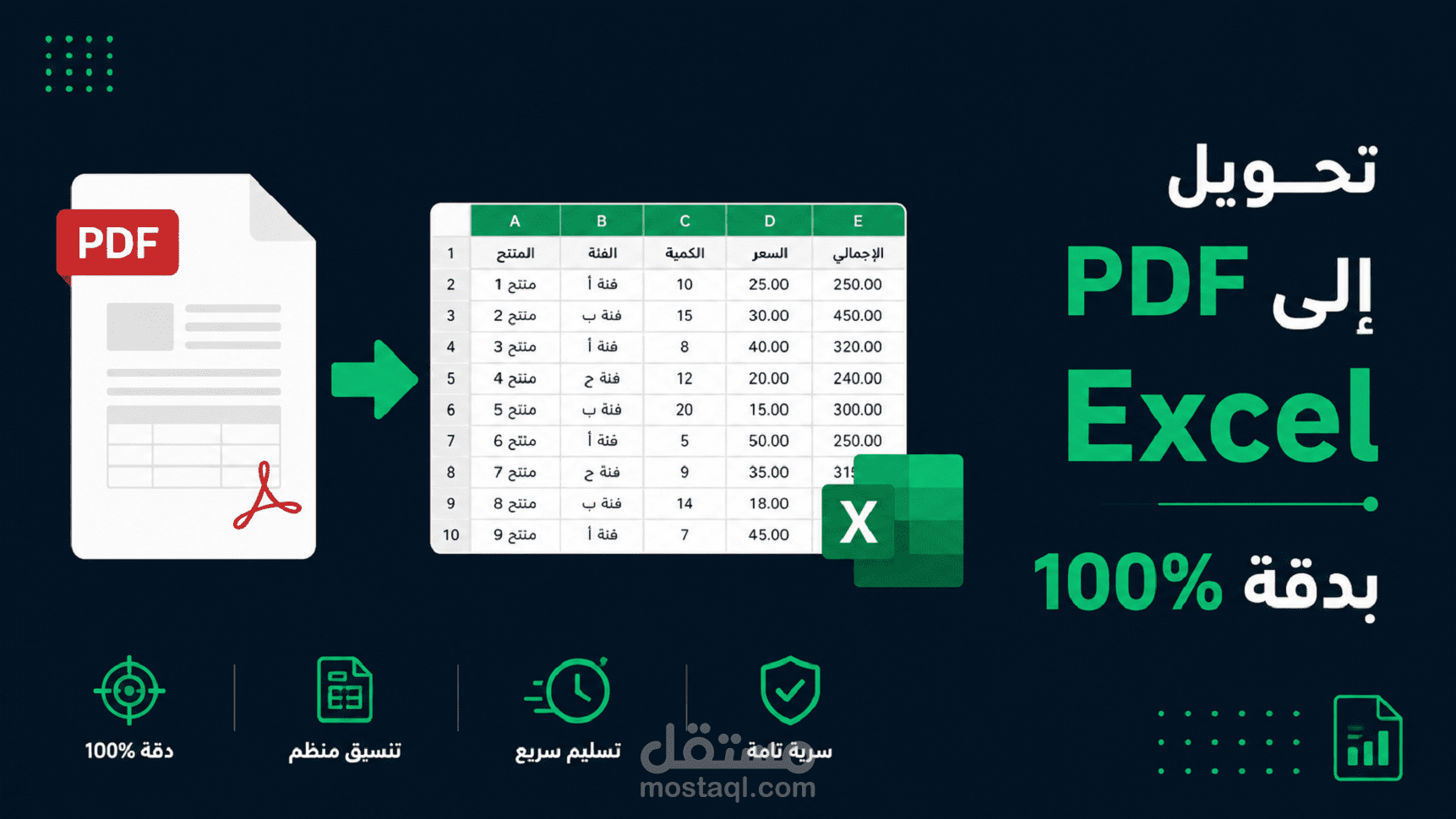 سأحوّل ملف PDF الخاص بك إلى Excel قابل للتعديل بدقة 100%
