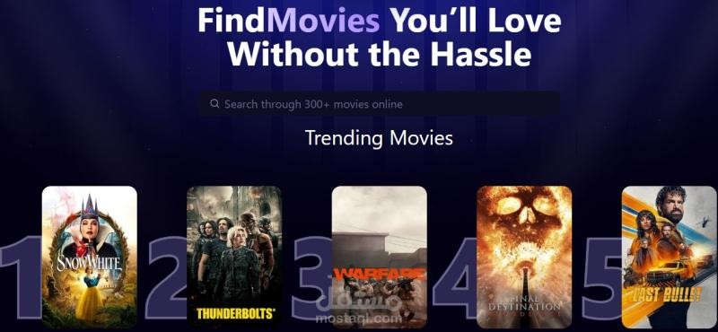 تطبيق ويب لاكتشاف الأفلام يعرض المحتوى بشكل مباشر وتفاعلي