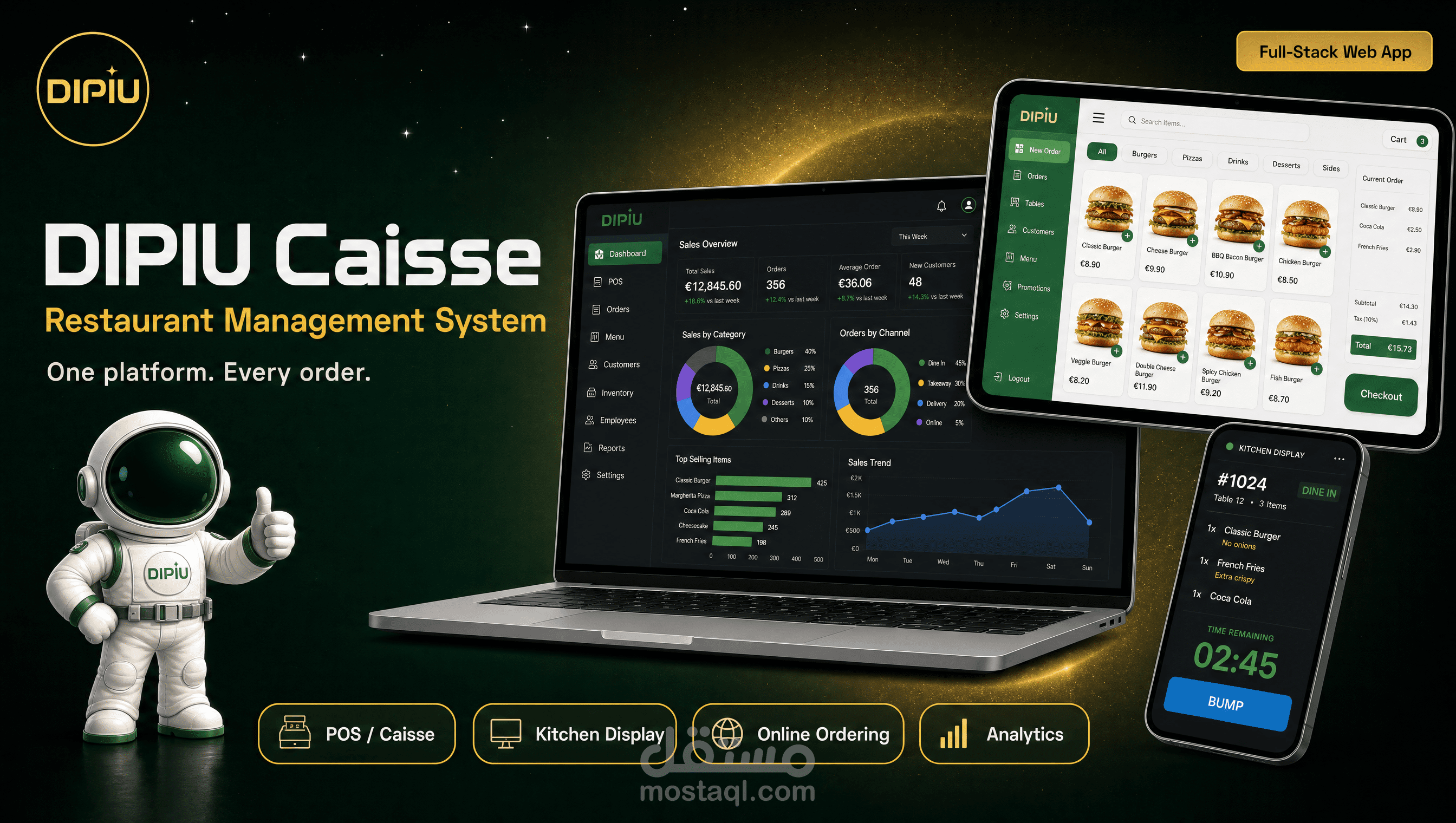 DIPIU Caisse - نظام كامل مكمول لإدارة مطعم DIPIU