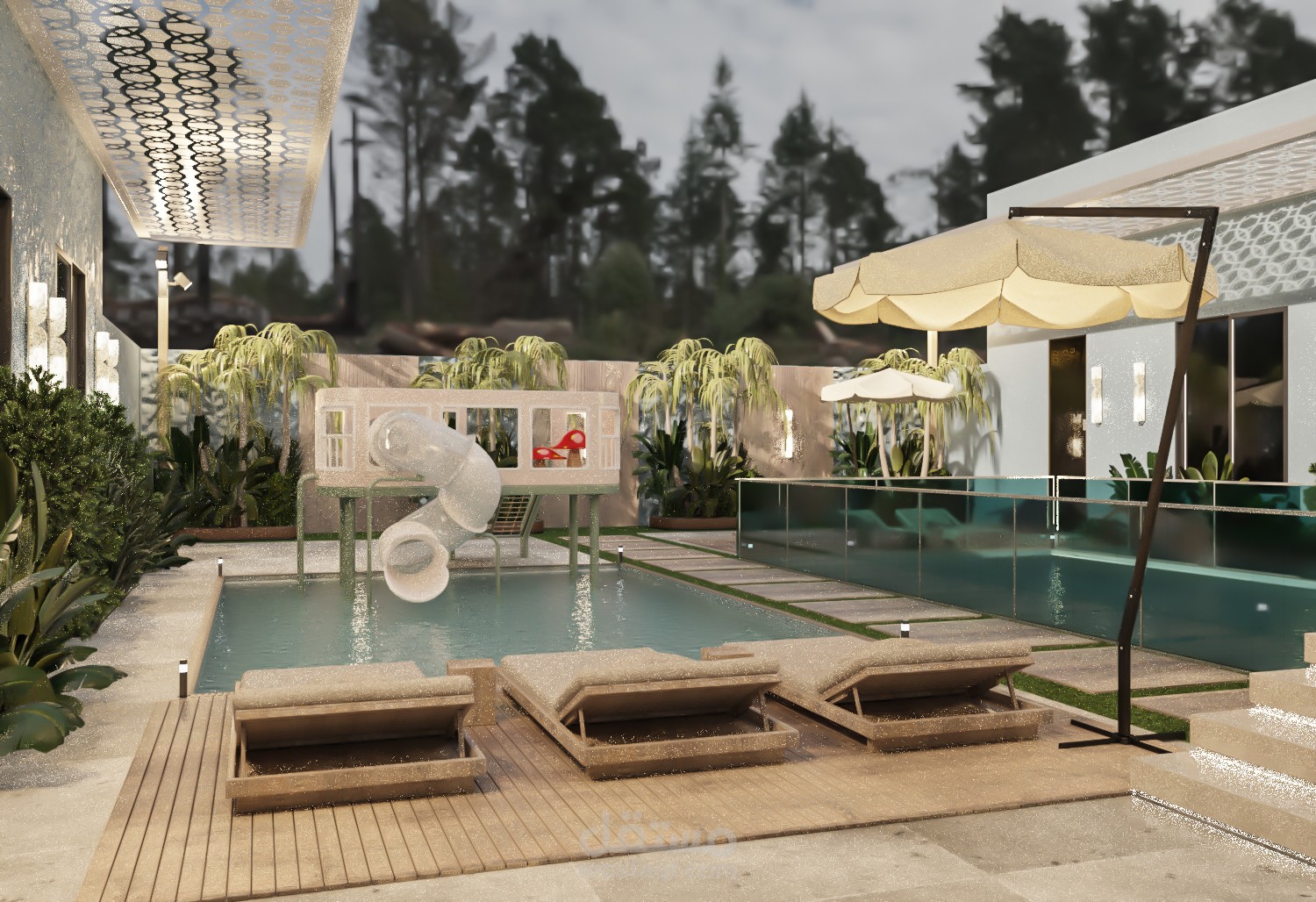 (central courtyard with pools ) فناء داخلي للاستجمام بمساحة 16م *14م