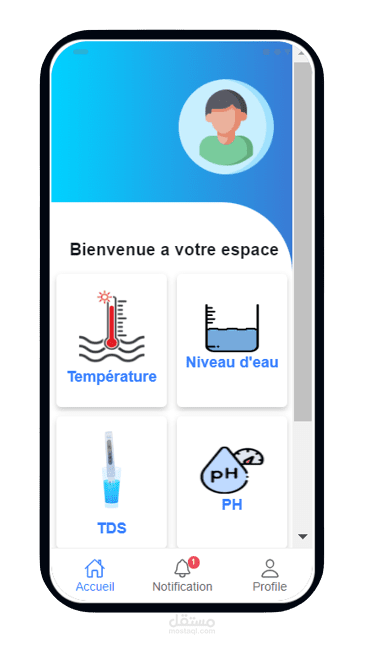 تطبيق موبايل لمراقبة جودة المياه باستخدام تقنيات IoT