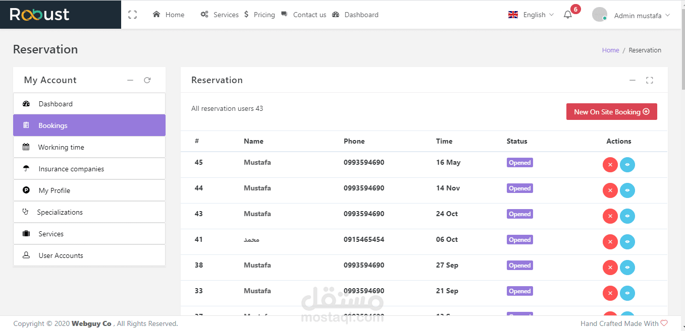 لوحة التحكم للطبيب لبرنامج healthy
