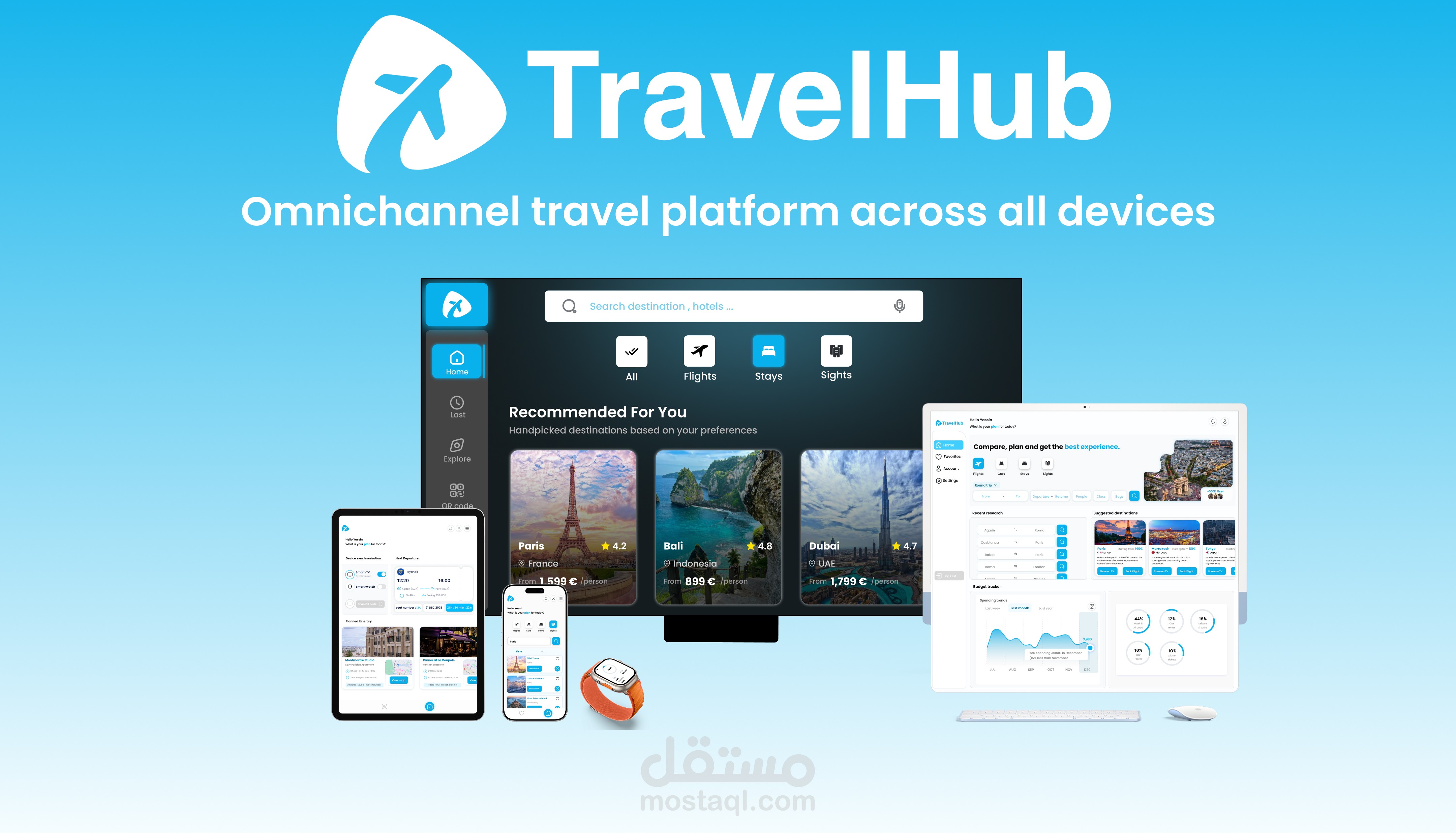 تصميم نظام ومنصة السفر المتكاملة TravelHub متعددة الأجهزة
