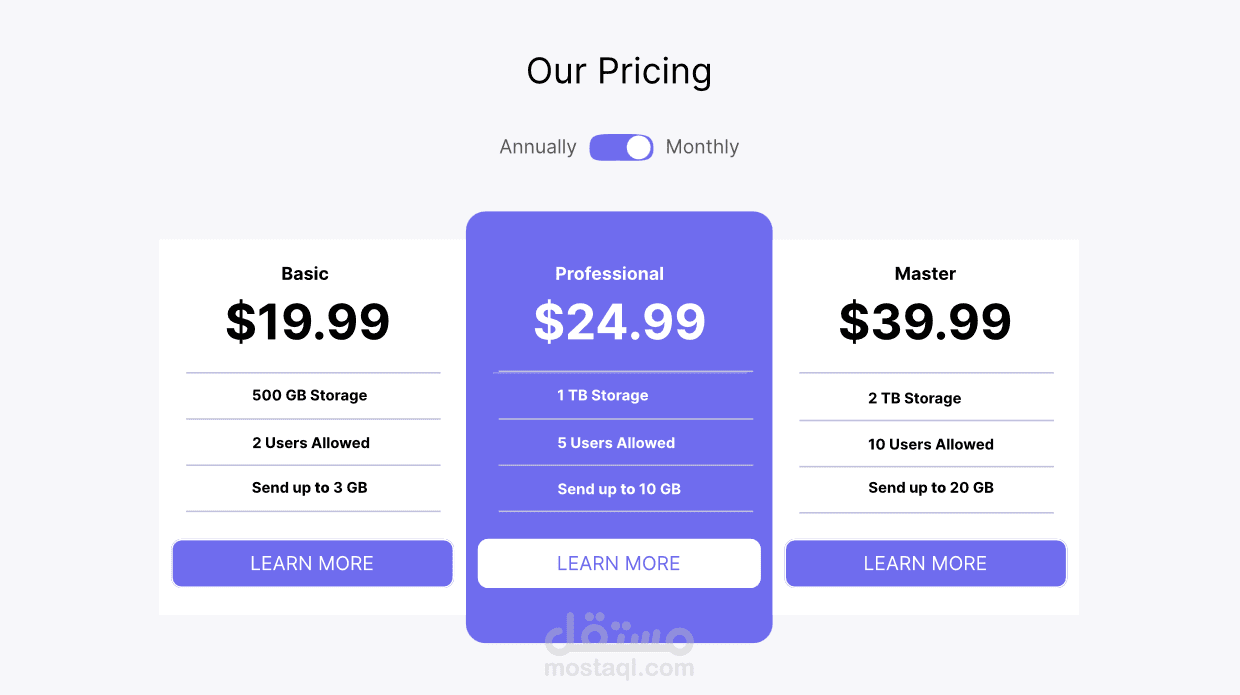 جدول الأسعار Pricing table using Figma