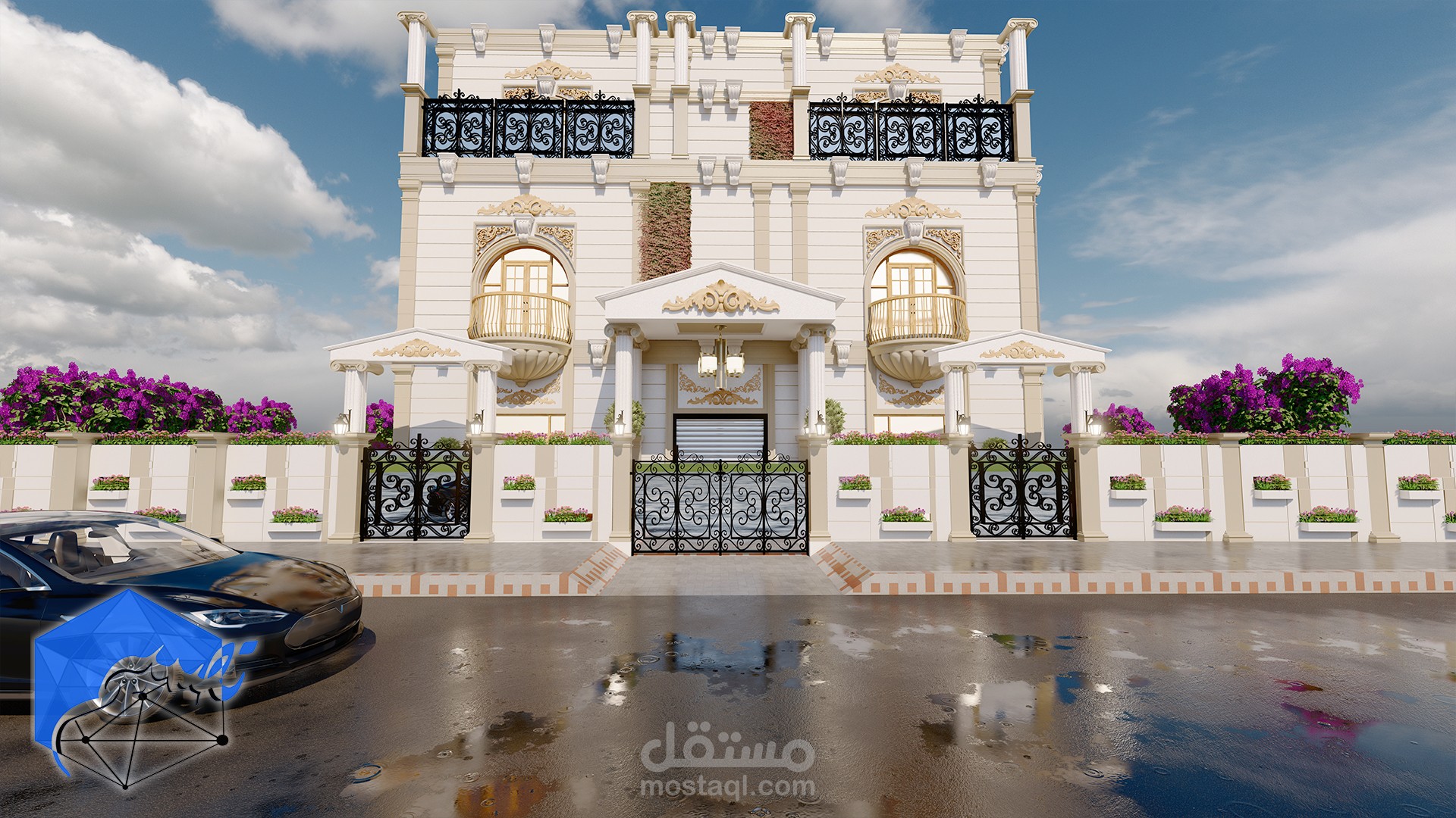 تصميم واجهة نيو كلاسيك لفيلا بالرياض