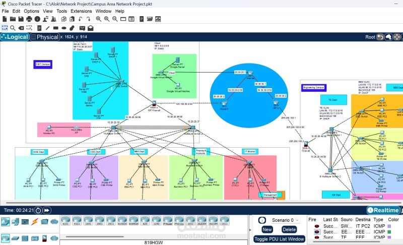 تصميم وتنفيذ مشروع شبكة Campus Area Network باستخدام Cisco Packet Tracer