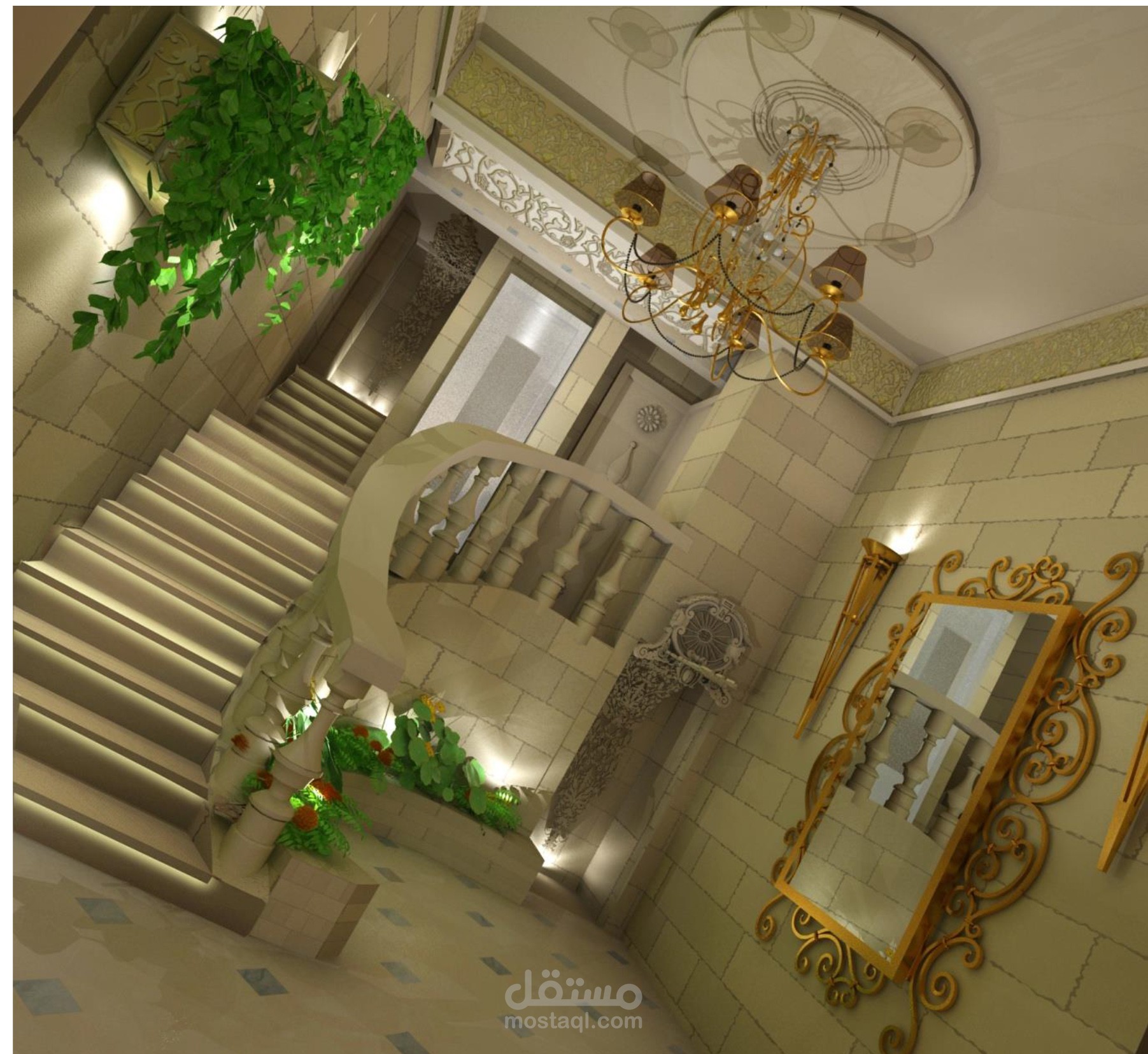 تصميم كلاسيك لمدخل برج سكني