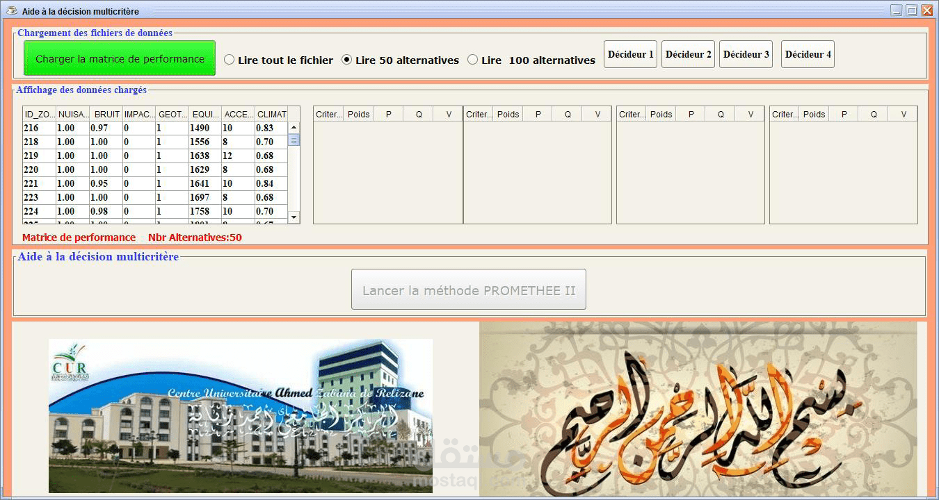 برنامج مشروع تخرج لنيل شهادة الماستر (aide a la décision multicritères)