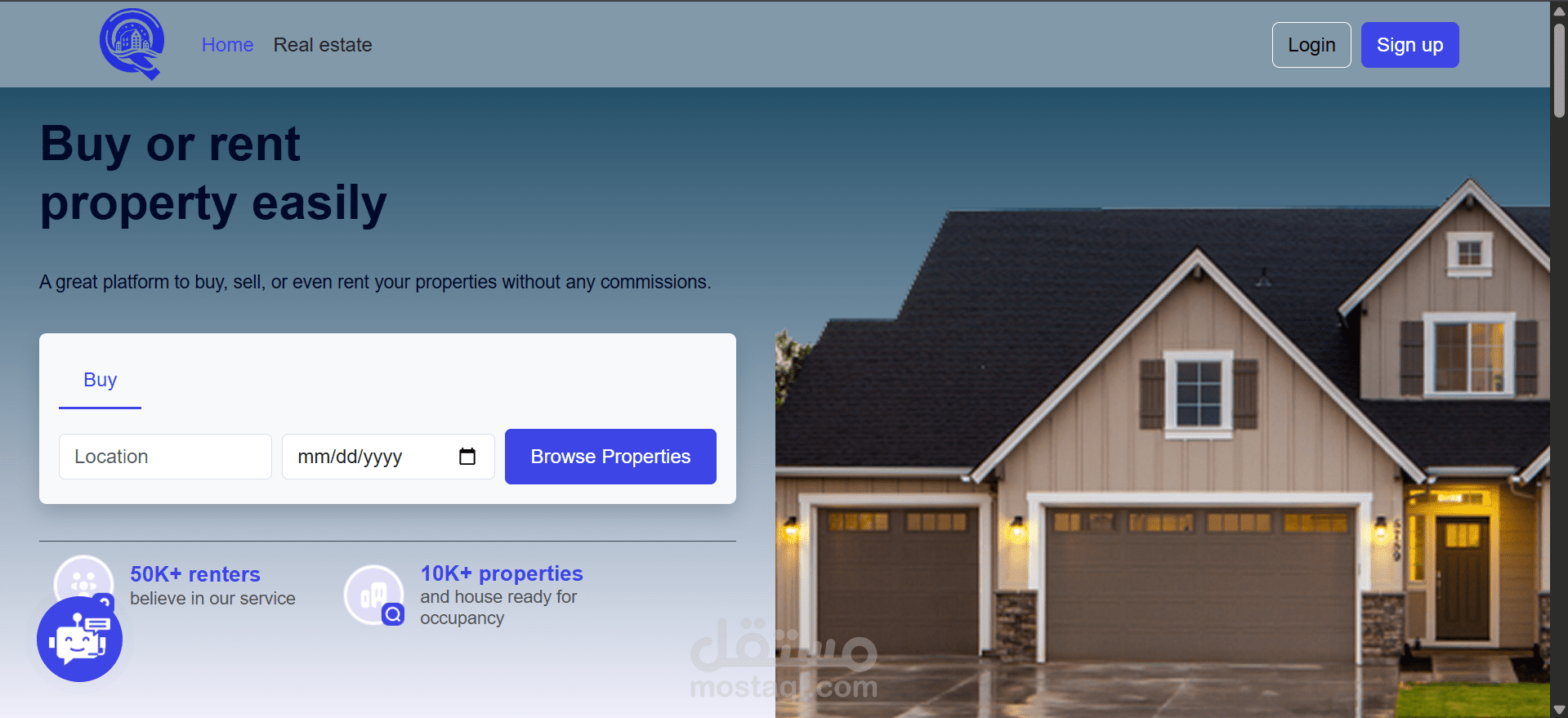 موقع ويب خاص ببيع او ايجار العقارات