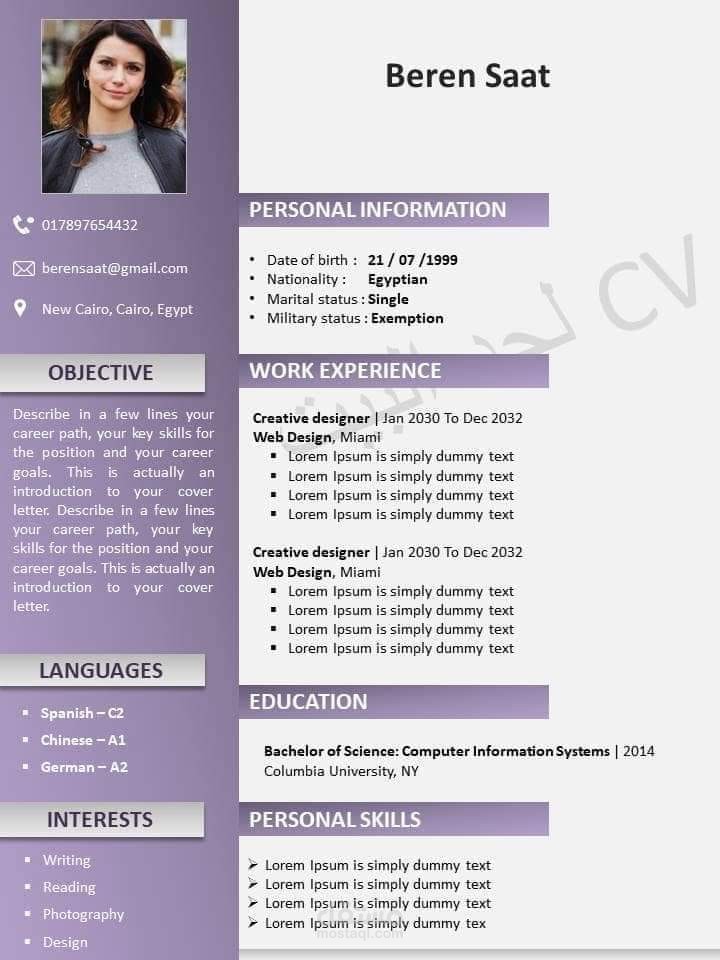 نموذج تصميم لسيرة ذاتية