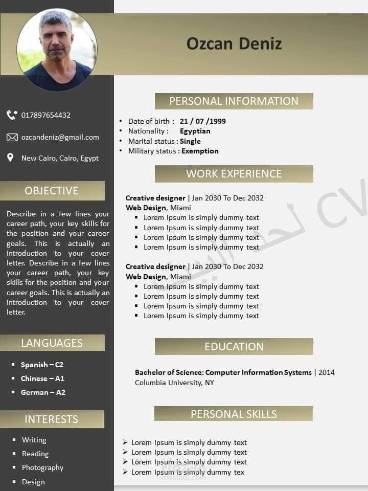 نموذج تصميم لسيرة ذاتية