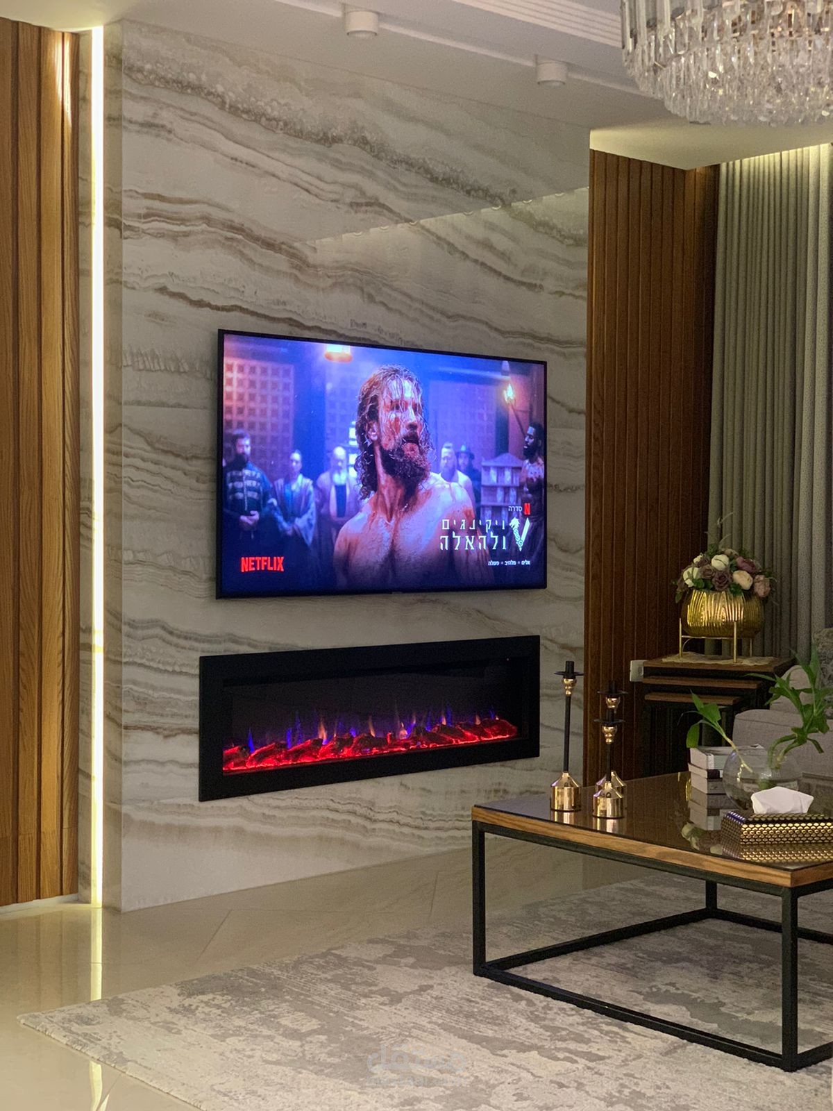 تصميم وتنفيذ حائط تلفاز بمدفآة wall tv