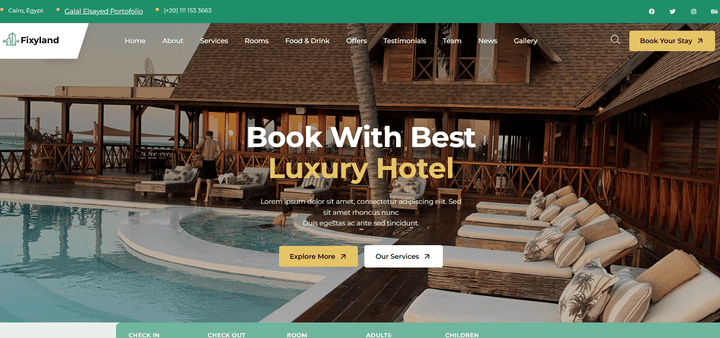 موقع فندق ذو تصميم حديث