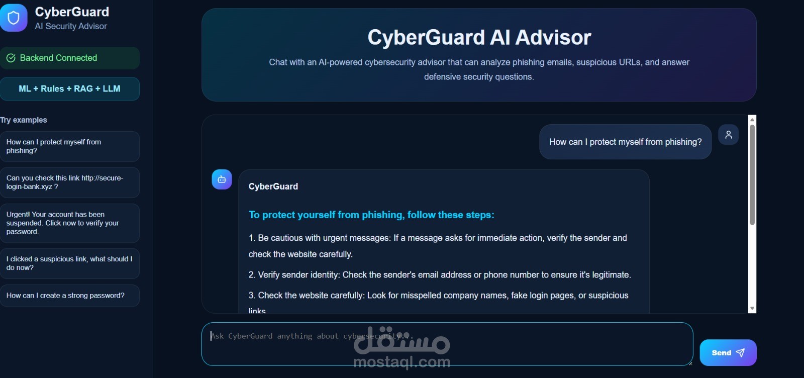 CyberGuard AI Advisor – AI-Powered Cybersecurity Assistant (RAG + LLM + Machine Learning)