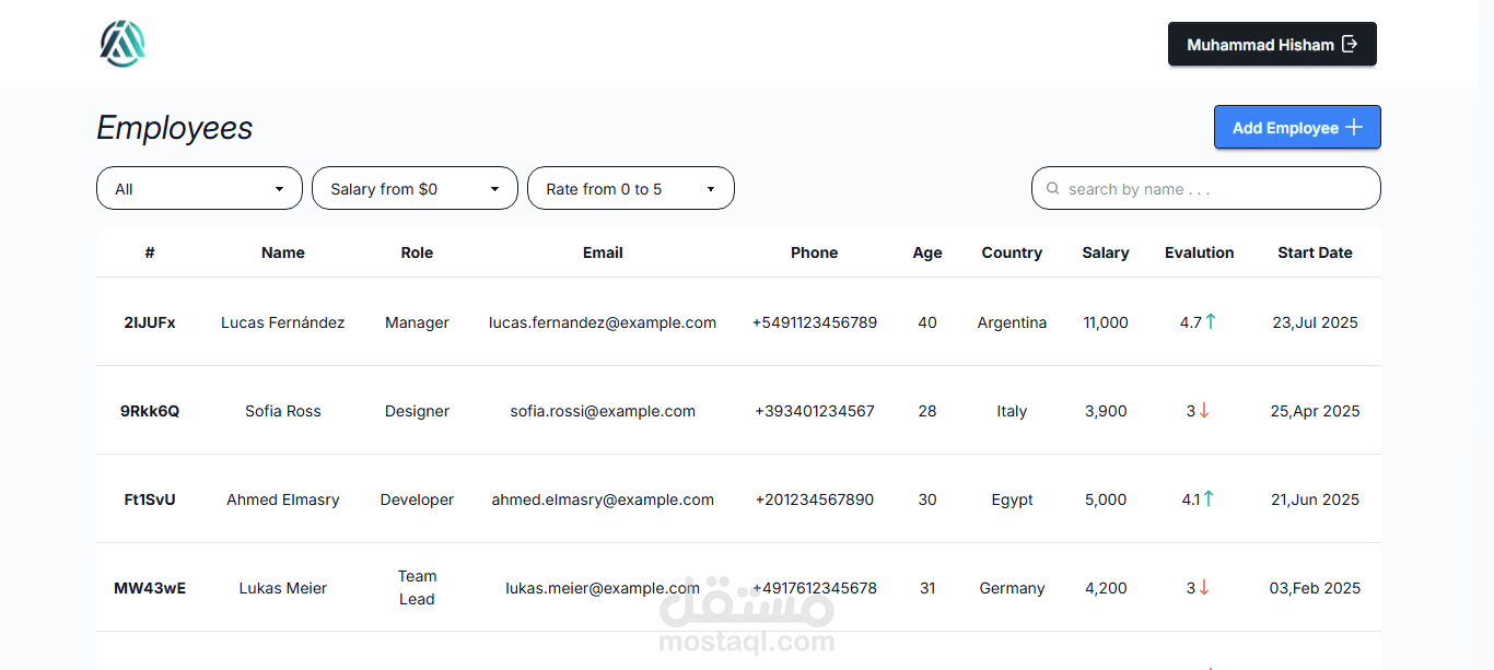 تطبيق لإدارة الموظفين باستخدام عمليات CRUD (إضافة، عرض، تعديل، حذف)