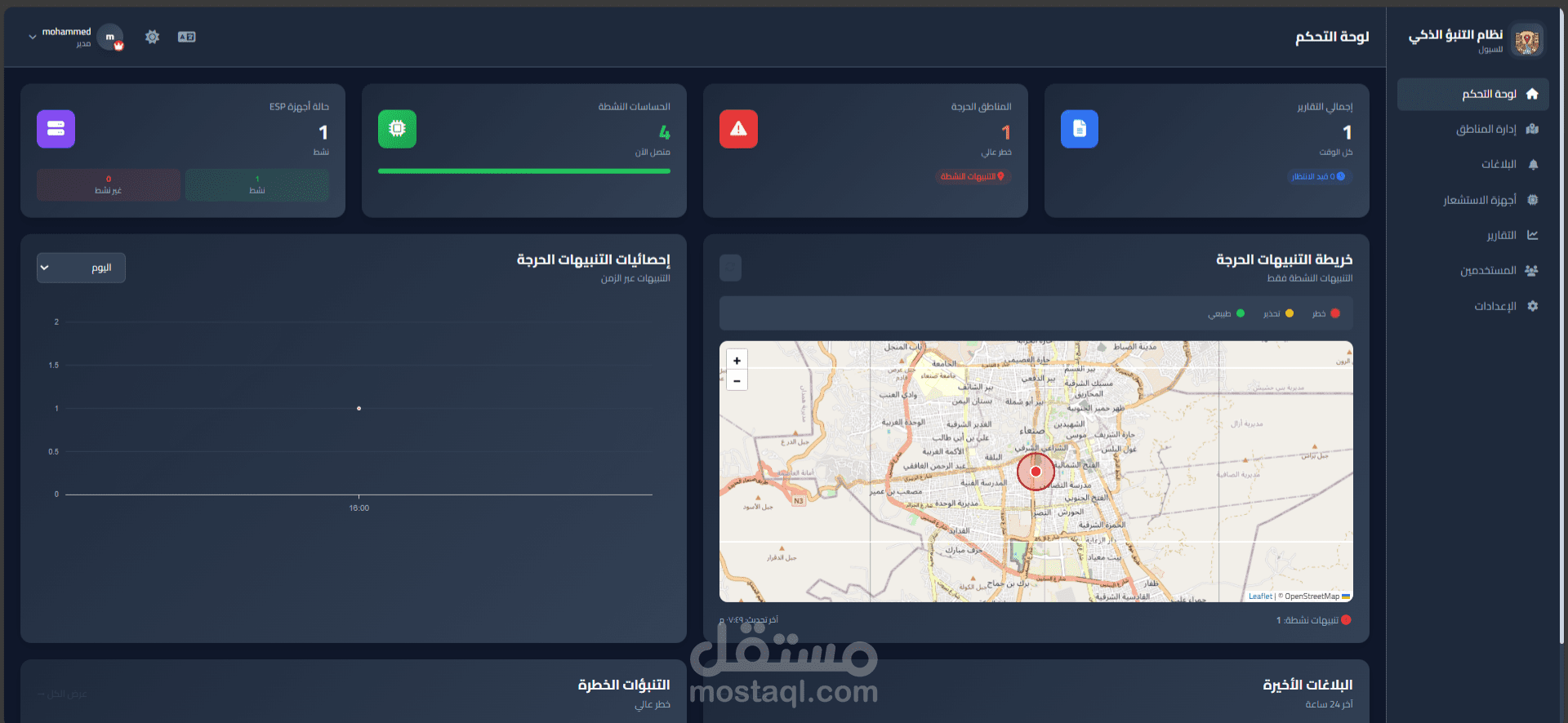 نظام إنذار مبكر ذكي للتنبؤ بالسيول باستخدام Laravel و IoT