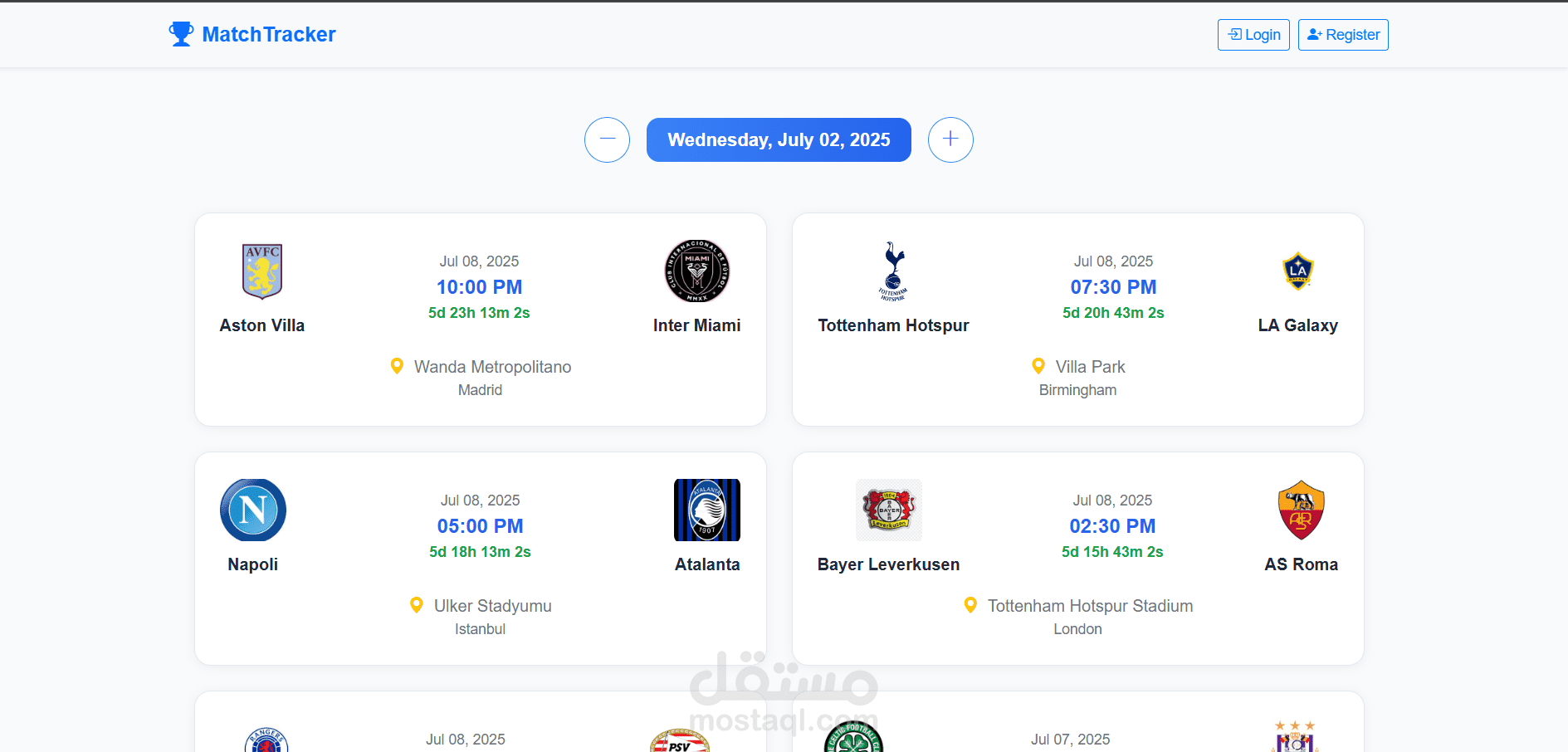 مطور ويب كامل (Full-Stack) – تطبيق Match Tracker لإدارة مباريات كرة القدم