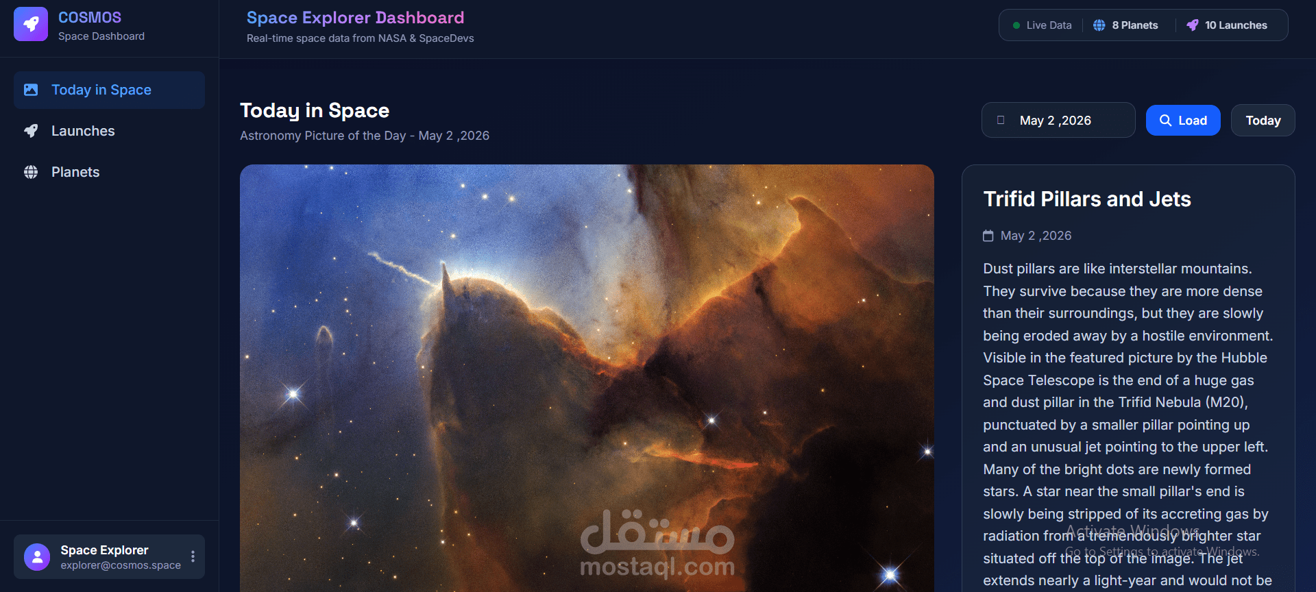 space dashboard