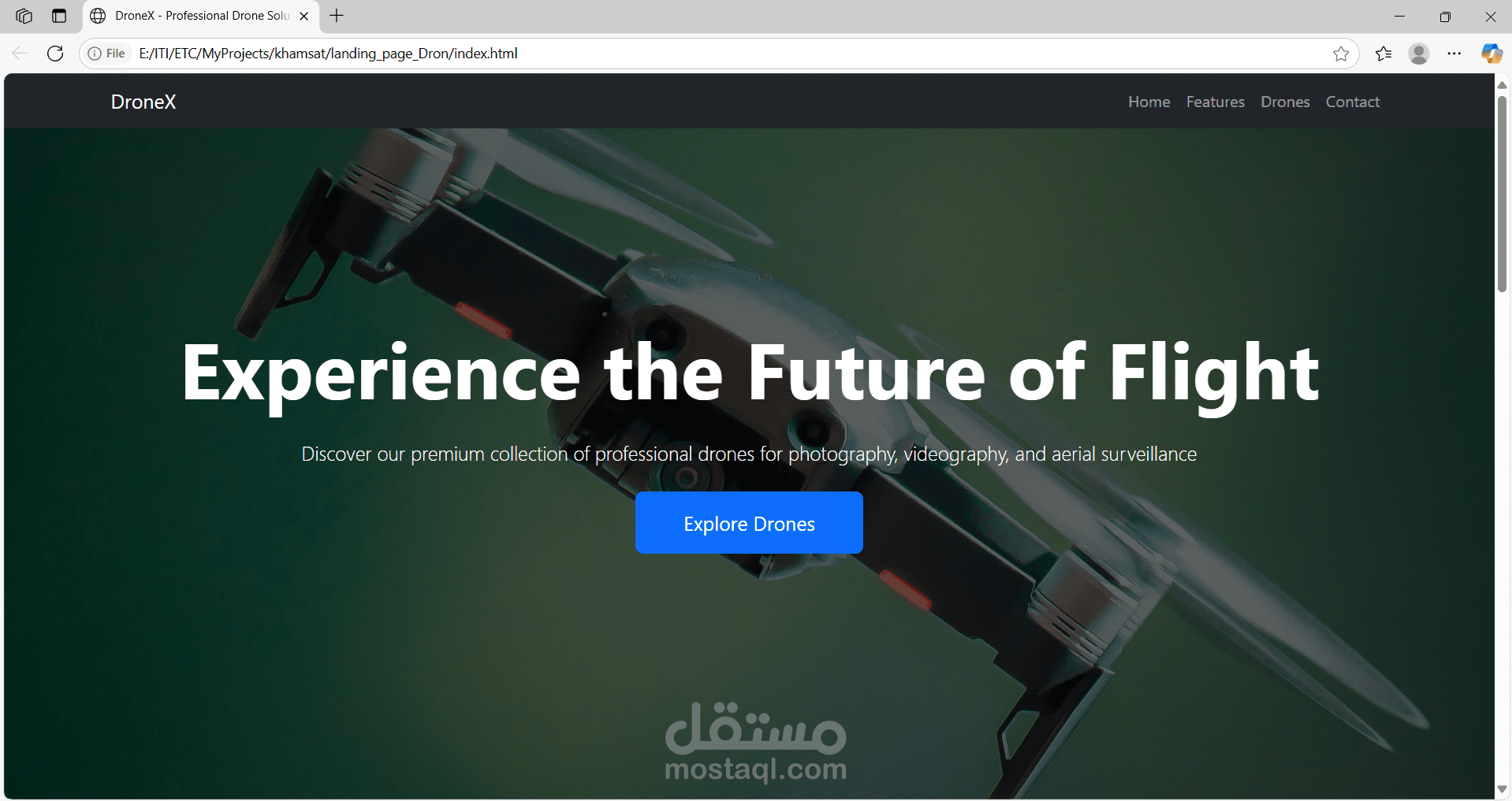 "تصميم وتطوير صفحة Landing لمتجر الطائرات بدون طيار (DroneX)"