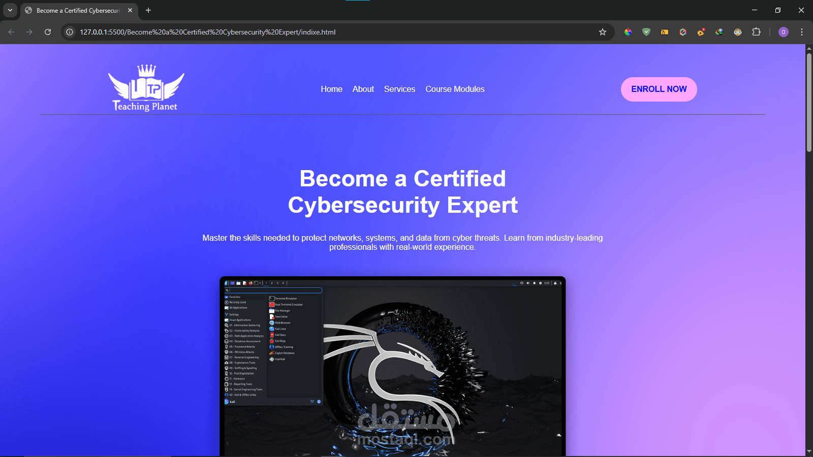 تصميم صفحة هبوط احترافية لدورة "خبير الأمن السيبراني المعتمد"