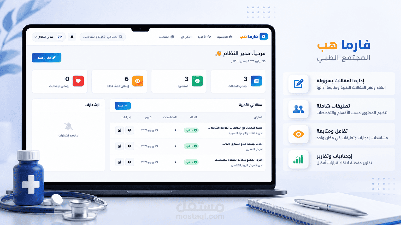 منصة فارما هب الطبية  لادارة Pharmacies