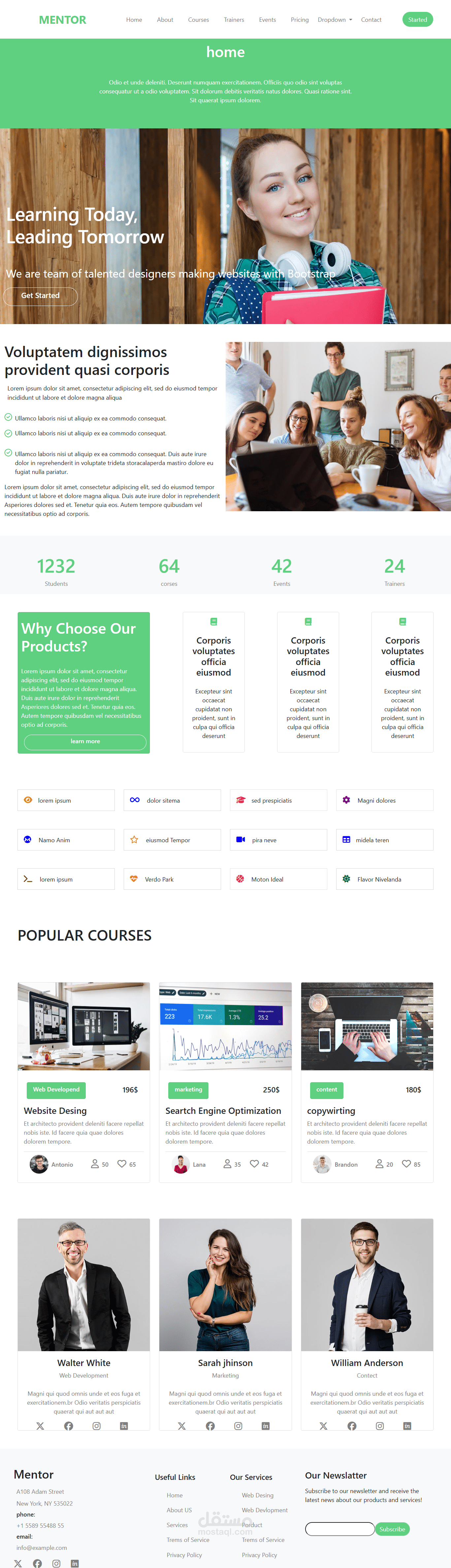 موقع مخصص لتقديم الكورسات وعرض المدربين بشكل احترافي