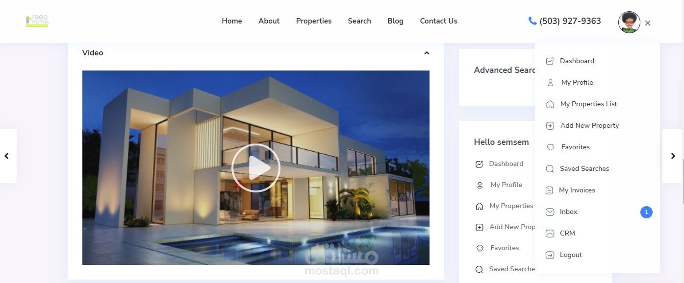 موقع الكتروني ونظام ادارة عملاء CRM لشركة عقارات