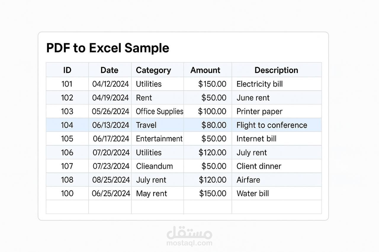 تفريغ بيانات من ملفات PDF إلى Excel مع تنظيم وتنسيق احترافي