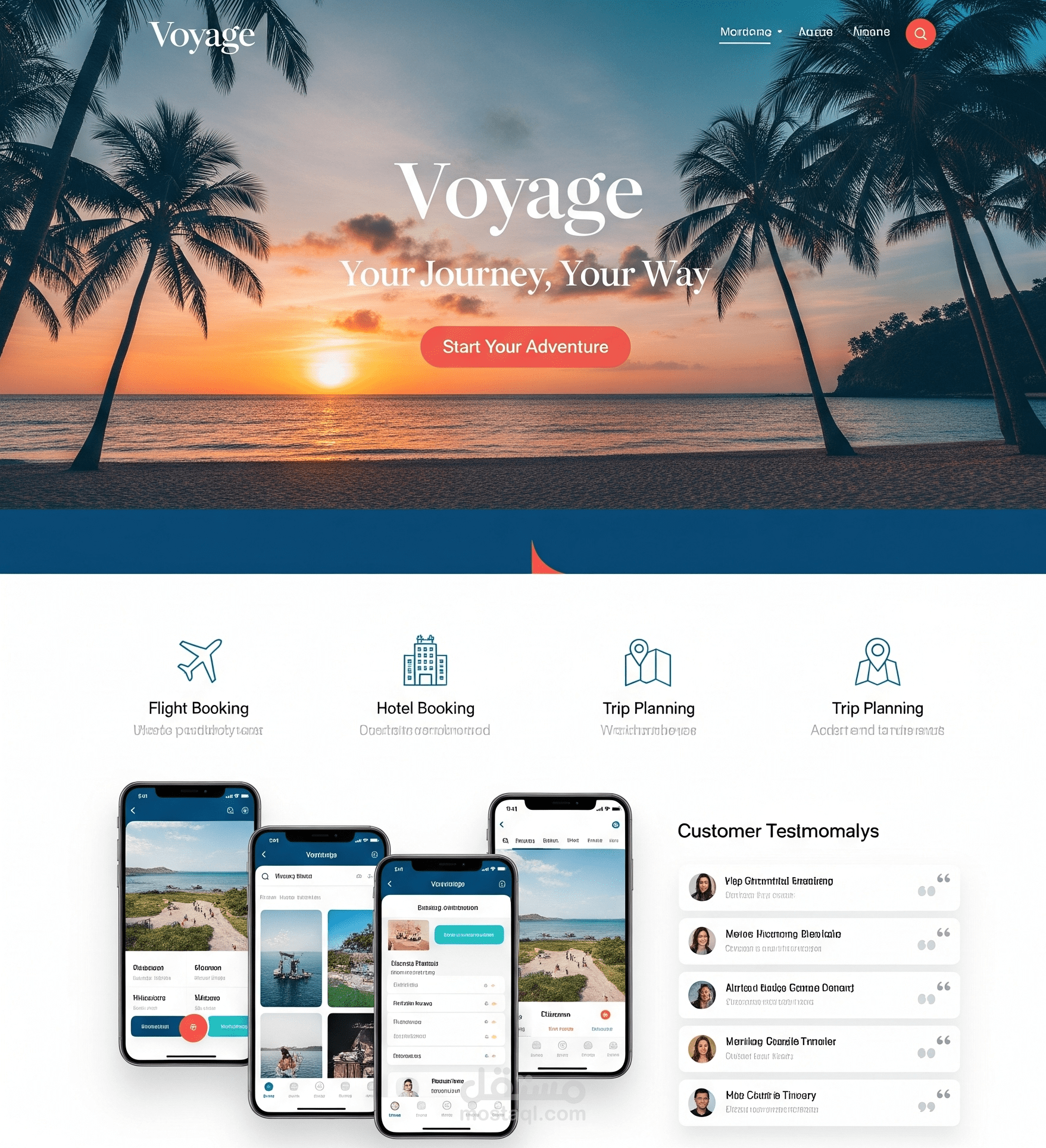 تصميم landing page صفحة هبوط لتطبيق voyage للسفر