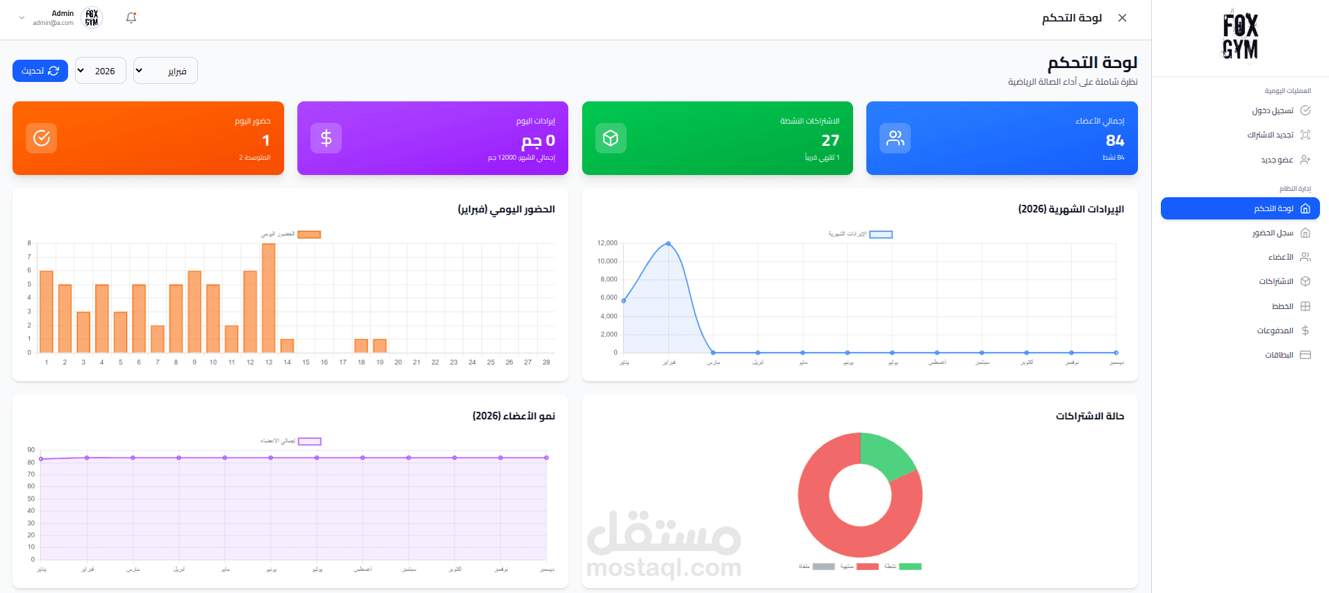 نظام ادارة الصالات الرياضية (gym system)