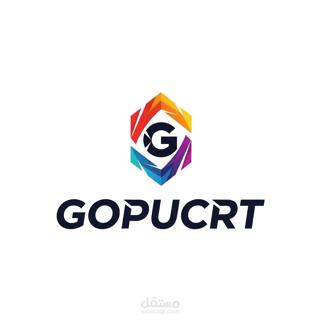 شعار احترافي باسم "GOPUCRT" بتصميم هندسي ملون وعصري