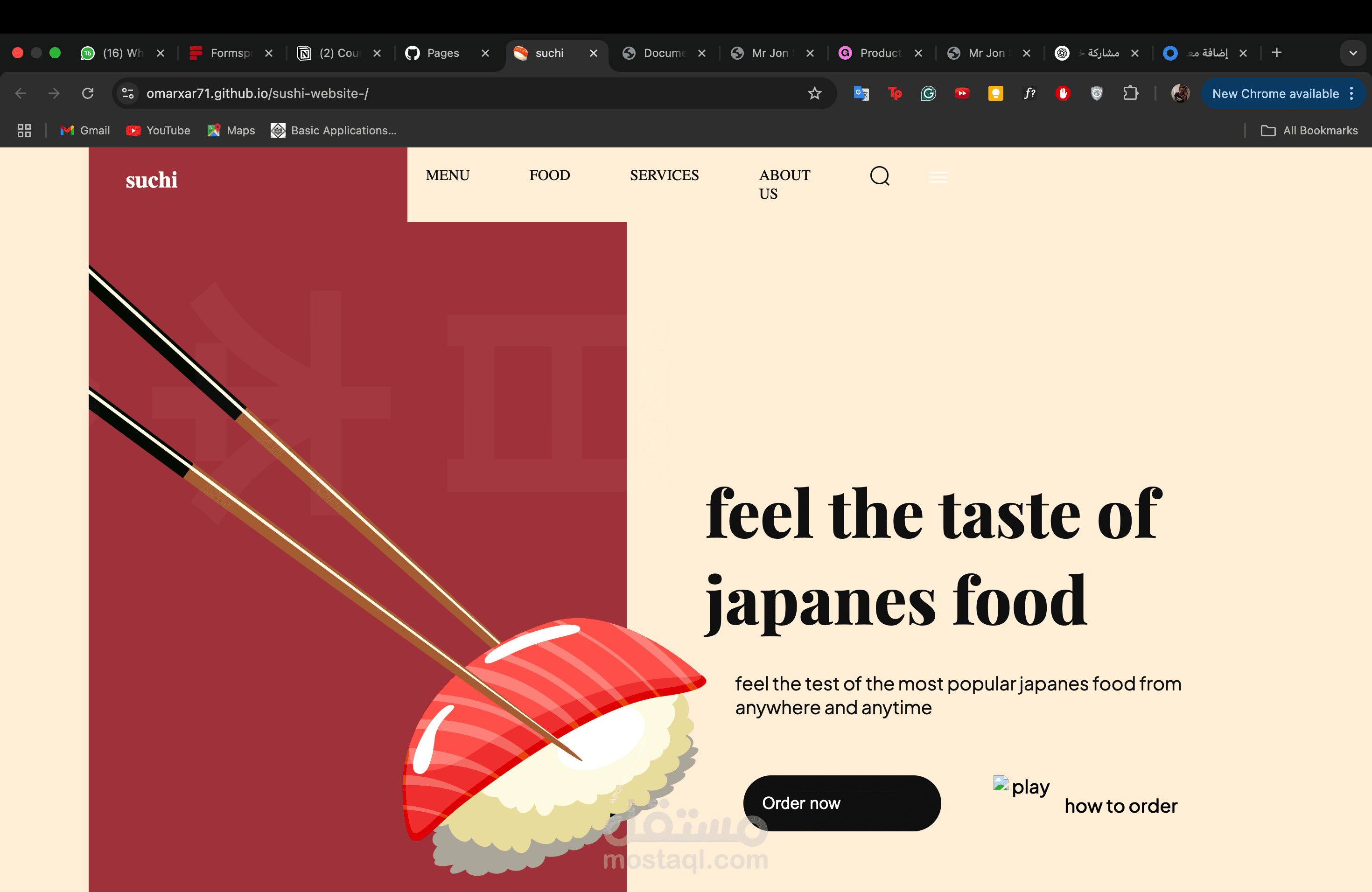 تصميم وتطوير موقع مطعم ياباني | HTML, CSS, JavaScript