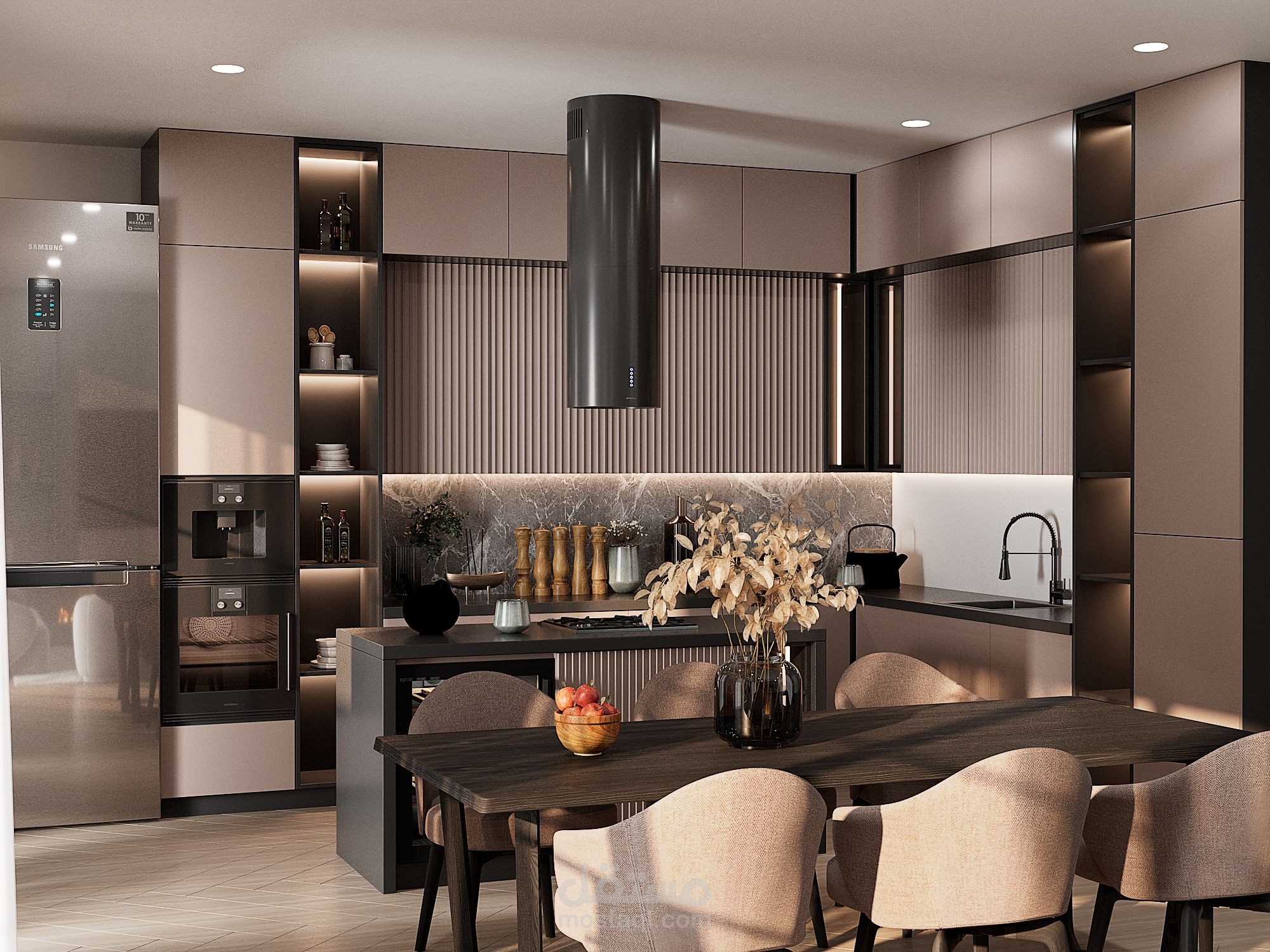 تصميم مطبخ عصري بتقنيات التصيير الواقعي 3D