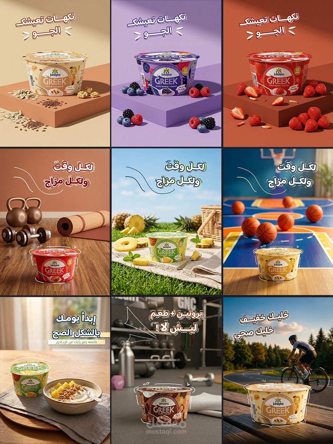 مجموعة تصاميم سوشيال ميديا إعلانية لمنتج زبادي يوناني