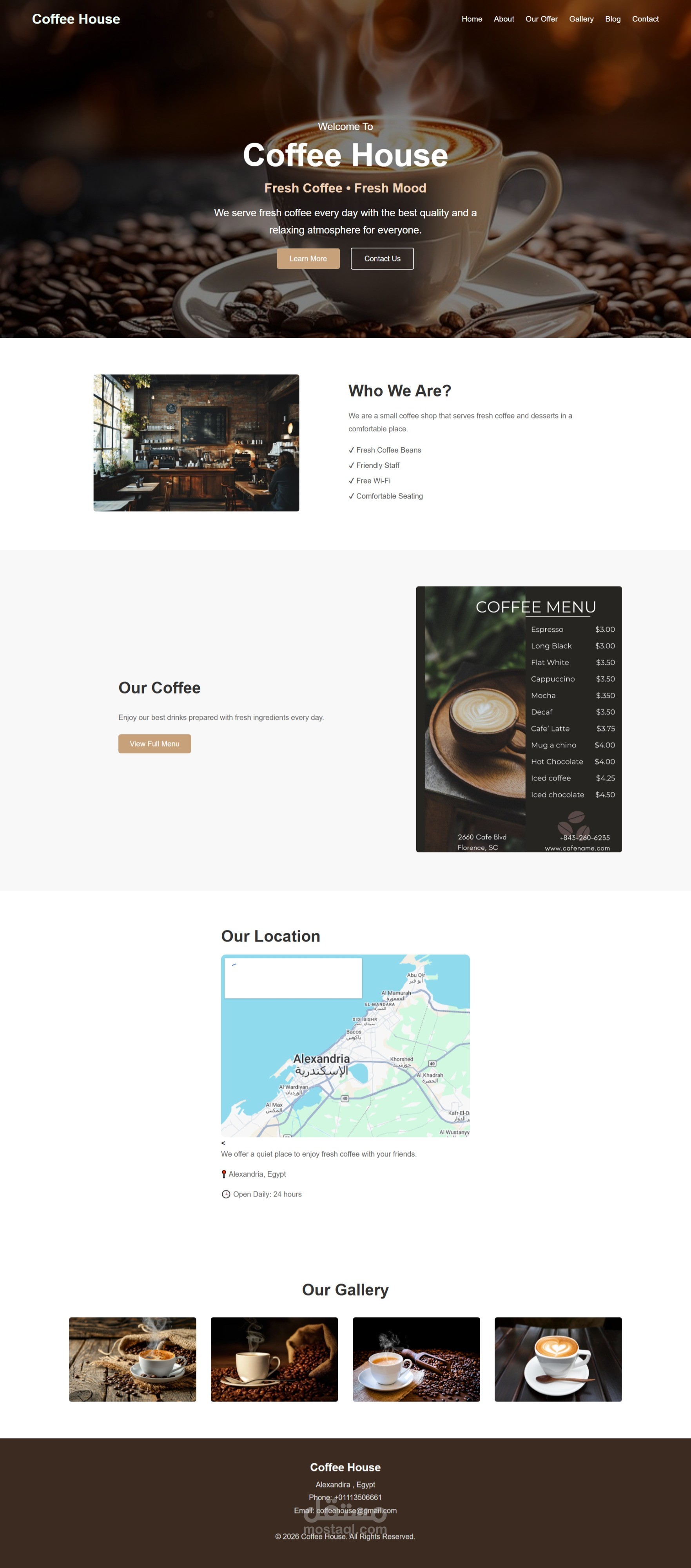 Coffee Shop – موقع ويب احترافي لمشروع تجاري