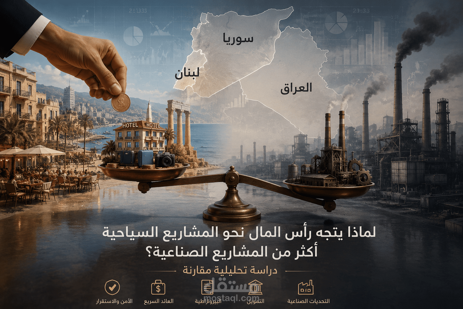 دراسة تحليلية مقارنة لأنماط الاستثمار في سوريا والعراق ولبنان دراسة في تفسير توجه رؤوس الأموال نحو المشاريع السياحية مقارنة بالمشاريع الصناعية