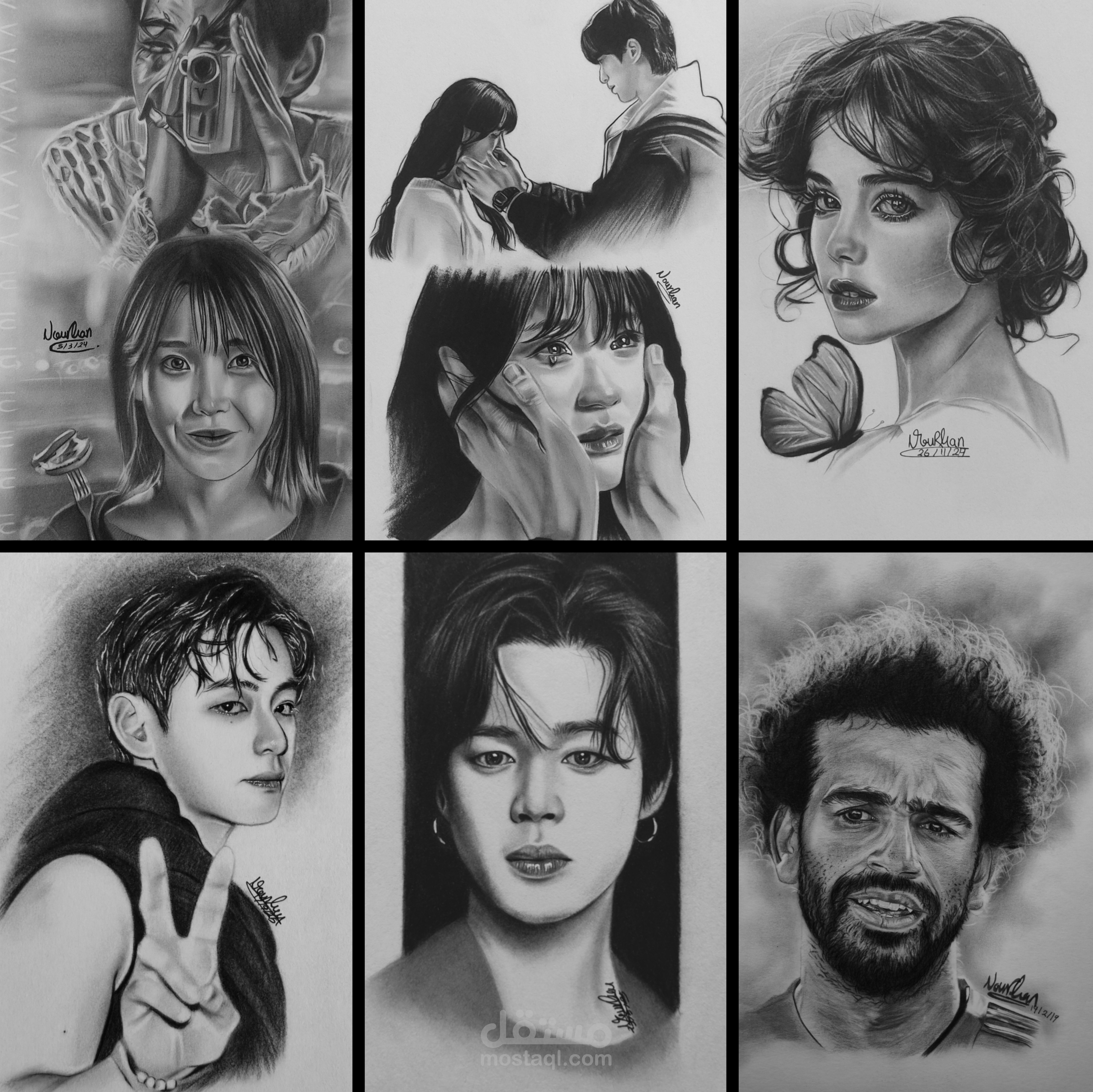 رسم بورتريهات واقعية بالفحم والرصاص