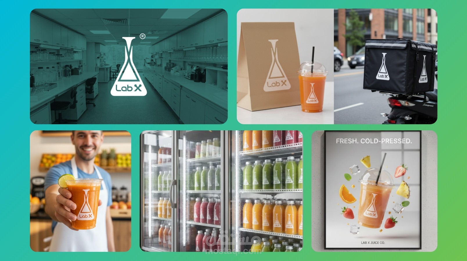 تصميم هوية بصرية مبتكرة لمحل العصائر Lab X