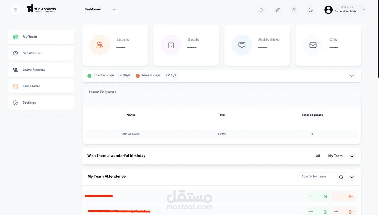 نظام CRM-ERP متكامل لشركة The Address (يخدم 6000+ موظف)